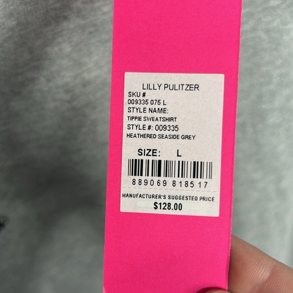 NWT Lily Pulitzer Tippie Sweatshirt Embellished Heathered Seaside Gray Large - Picture 4 of 6